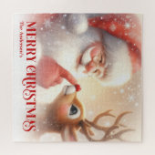 Personalized Santa and Rudolph Winter Kids Puzzle ジグソーパズル (横)