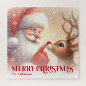Personalized Santa and Rudolph Winter Kids Puzzle ジグソーパズル (縦)