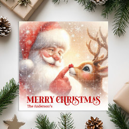 Personalized Santa and Rudolph Winter Kids Puzzle ジグソーパズル
