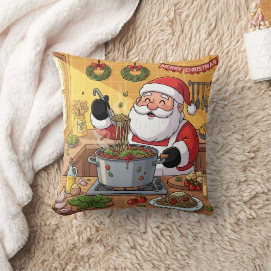 Personalized Santa Chef Pasta Night クッション (ブランケット)