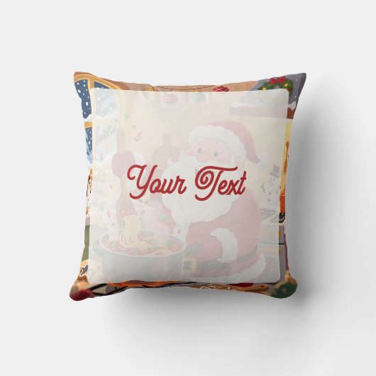 Personalized Santa Chef Pasta Night Throw Pillow クッション (裏面)