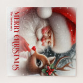 Personalized Santa Claus and Rudolph Festive Gift ジグソーパズル (横)