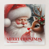 Personalized Santa Claus and Rudolph Festive Gift ジグソーパズル (縦)