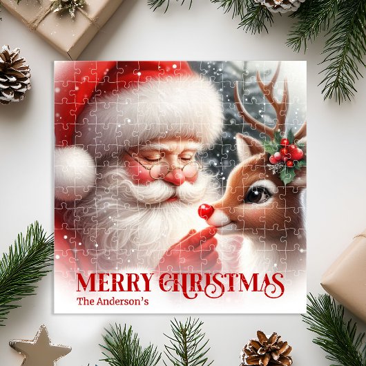 Personalized Santa Claus and Rudolph Festive Gift ジグソーパズル