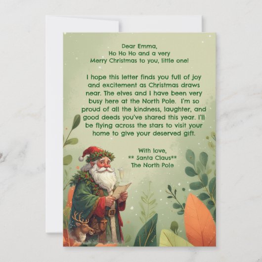 Personalized Santa Claus North Pole Reindeer Green シーズンカード (正面)