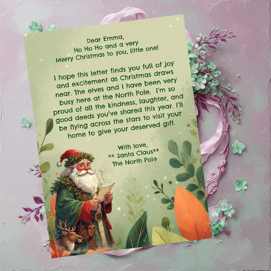 Personalized Santa Claus North Pole Reindeer Green シーズンカード