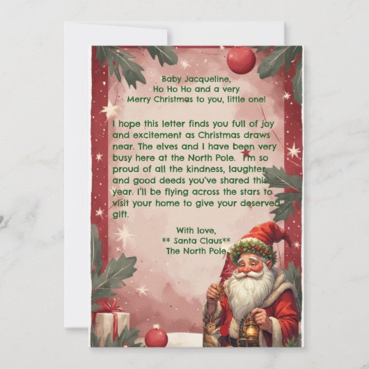 Personalized Santa Claus North Pole Reindeer Red シーズンカード (正面)