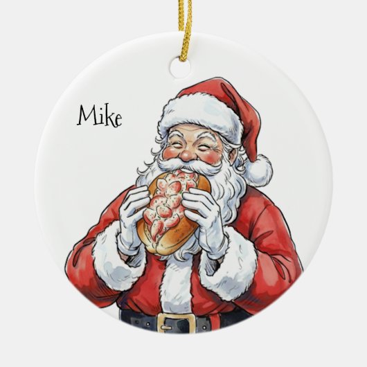 Personalized Santa eating lobster roll Ornament セラミックオーナメント (正面)