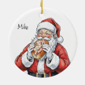 Personalized Santa eating lobster roll Ornament セラミックオーナメント (裏面)