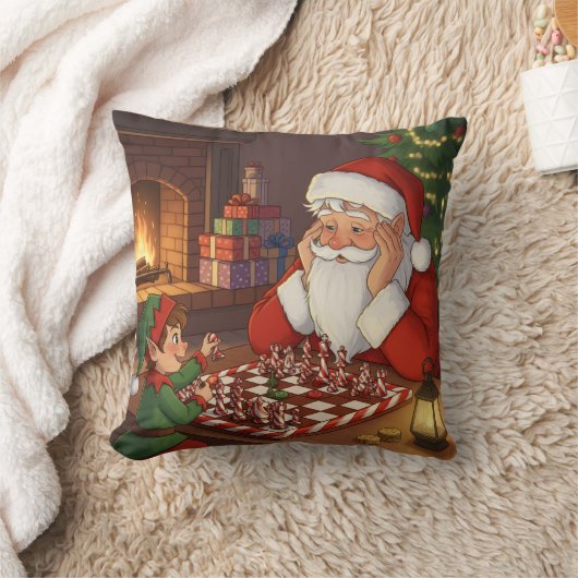 Personalized Santa & Elf Chess Game Christmas クッション (ブランケット)