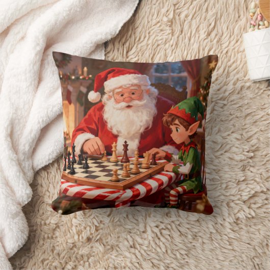 Personalized Santa & Elf Chess Game Christmas クッション (ブランケット)