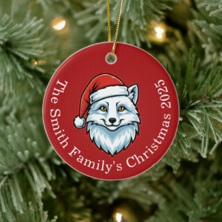 Personalized Santa Fox Ceramic Christmas Ornament  セラミックオーナメント