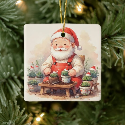 Personalized Santa Gardener Succulent Christmas セラミックオーナメント (ツリー)