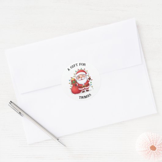 Personalized Santa Gift Label Sticker  Custom Name ラウンドシール (封筒)