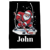 Personalized Santa Ice Hockey Christmas Sport  ミディアムペーパーバッグ (正面)
