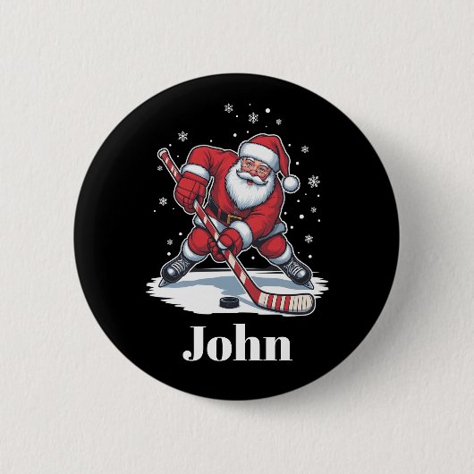 Personalized Santa Ice Hockey Christmas Sport 缶バッジ (正面)