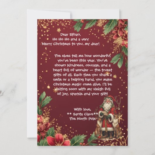 Personalized Santa Letter North Pole Cute Reindeer シーズンカード (正面)