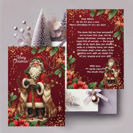 Personalized Santa Letter North Pole Cute Reindeer シーズンカード