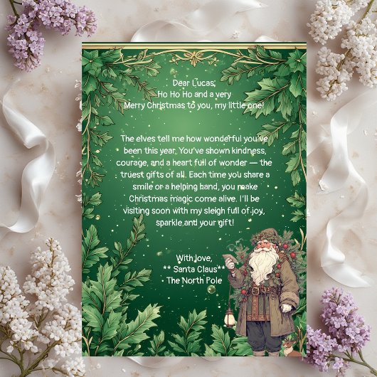 Personalized Santa Letter North Pole Greenery Xmas シーズンカード