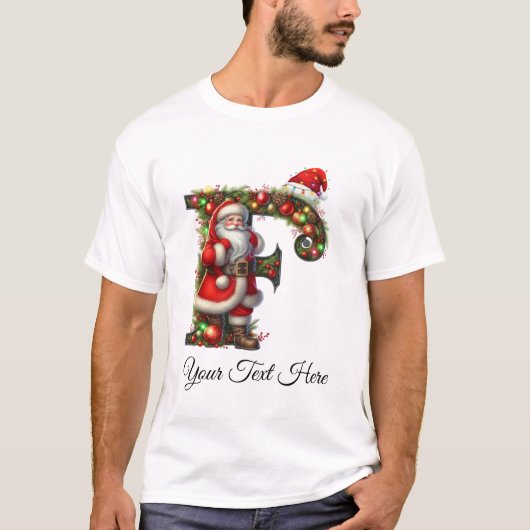 Personalized Santa Monogram Christmas Holiday Tシャツ (正面)