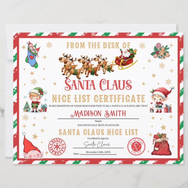 Personalized Santa Official Nice List Certificate (正面)