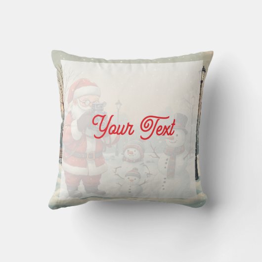 Personalized Santa Photographer & Snowman Selfie  クッション (裏面)