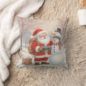 Personalized Santa Photographer & Snowman Selfie  クッション (ブランケット)