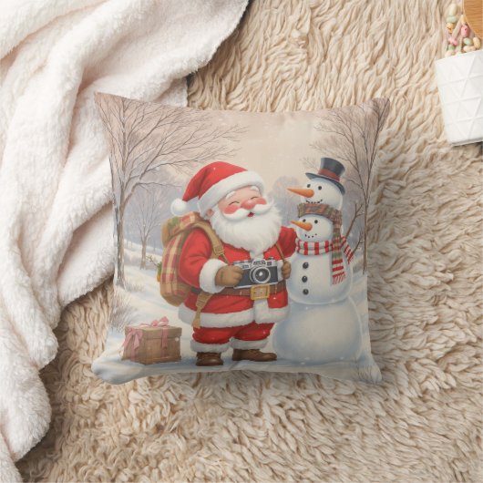 Personalized Santa Photographer & Snowman Selfie  クッション (ブランケット)