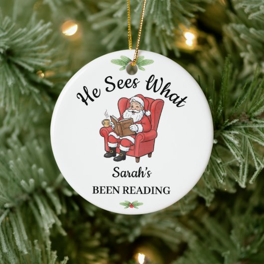 Personalized Santa Reading Ornament for Book Lover セラミックオーナメント (ツリー)