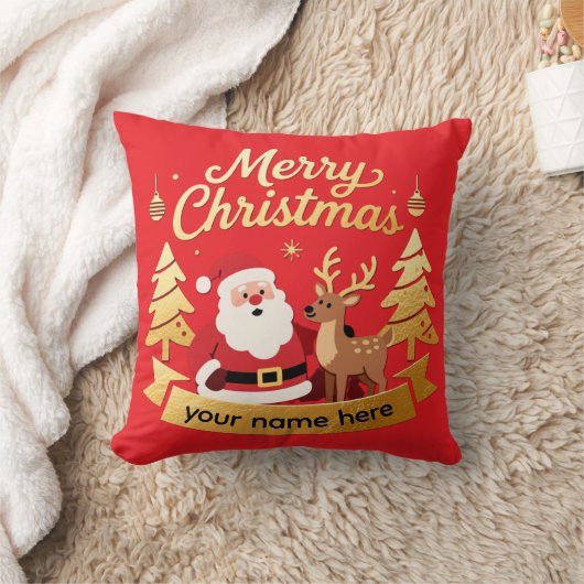 Personalized Santa Reindeer Christmas Pillow クッション (ブランケット)