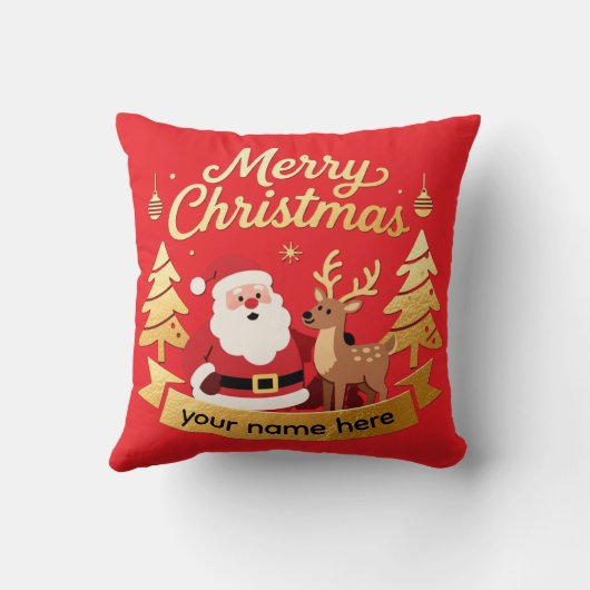 Personalized Santa Reindeer Christmas Pillow クッション (裏面)