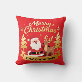 Personalized Santa Reindeer Christmas Pillow クッション