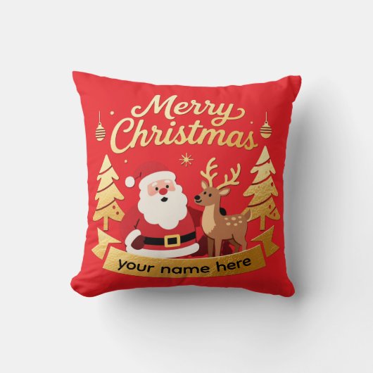 Personalized Santa Reindeer Christmas Pillow クッション (正面)