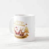 Personalized Santa & Reindeer Holiday Mug コーヒーマグカップ (正面左)