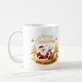 Personalized Santa & Reindeer Holiday Mug コーヒーマグカップ