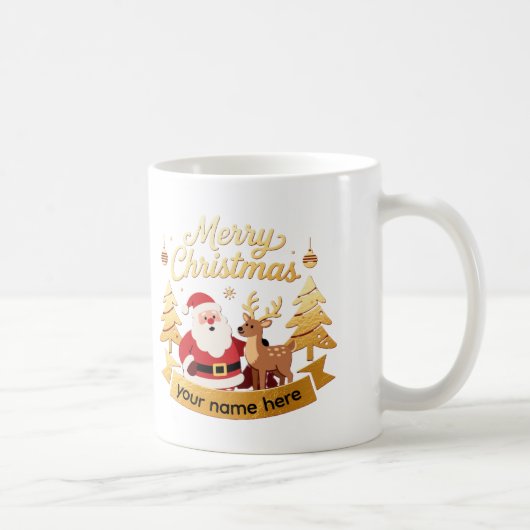 Personalized Santa & Reindeer Holiday Mug コーヒーマグカップ (右)