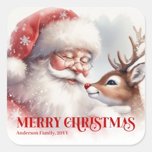 Personalized Santa Rudolph Christmas Kids Gift  スクエアシール (正面)