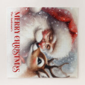 Personalized Santa Rudolph Christmas Kids Holiday  ジグソーパズル (横)