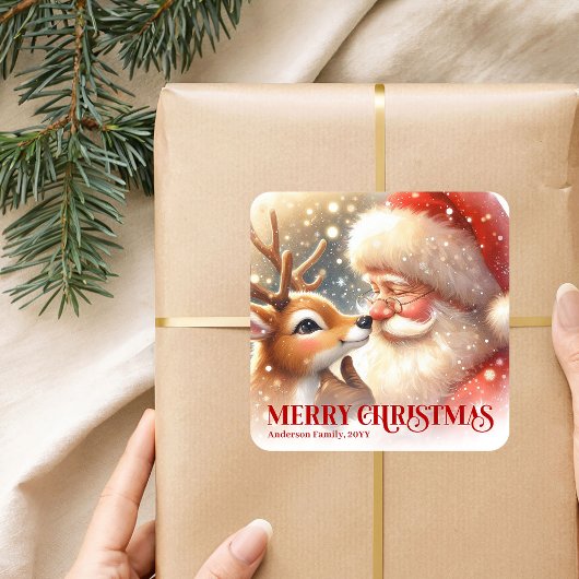 Personalized Santa Rudolph Holiday Gift Tag Sticke スクエアシール