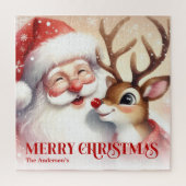 Personalized Santa Rudolph Snowy Christmas Puzzle ジグソーパズル (縦)