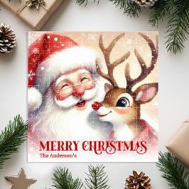 Personalized Santa Rudolph Snowy Christmas Puzzle ジグソーパズル