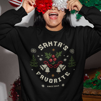 Personalized “Santa’s Favorite” Faux Knit スウェットシャツ