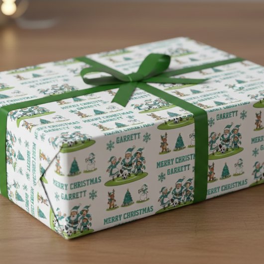 Personalized Santa Soccer Wrapping Paper Sheets ラッピングペーパーシート