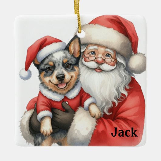Personalized Santa with Australian Cattle Dog セラミックオーナメント (正面)