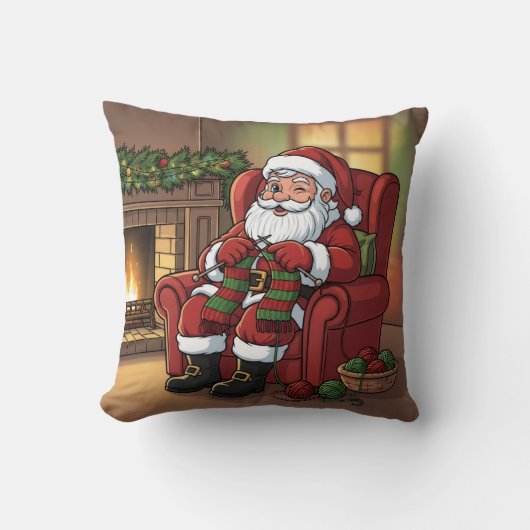 Personalized "Santa's Cozy Knitting Nook" クッション (正面)