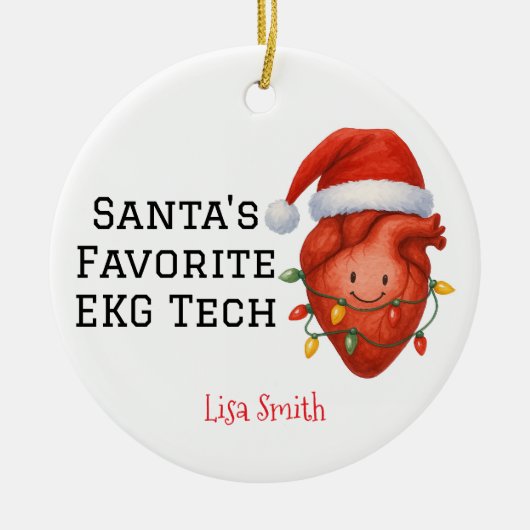 Personalized Santa's EKG Tech セラミックオーナメント (正面)