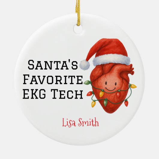 Personalized Santa's EKG Tech セラミックオーナメント (裏面)