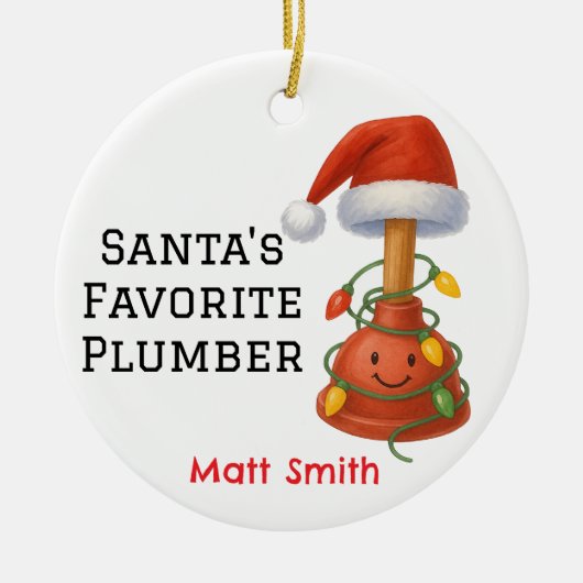 Personalized Santa's Favorite Plumber セラミックオーナメント (正面)
