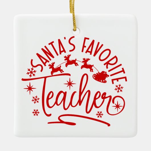 Personalized Santa's Favorite Teacher Christmas セラミックオーナメント (正面)