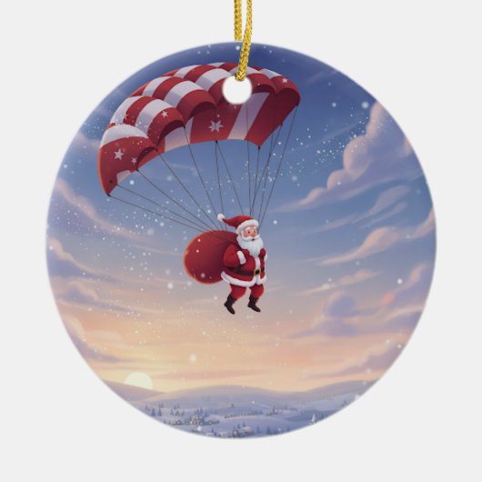 Personalized Santa's Skydiving セラミックオーナメント (正面)